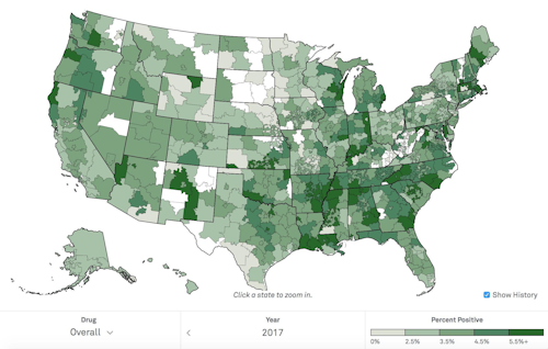 Positive Drug Test Heat Map of United States