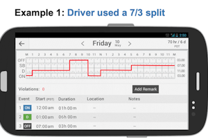 example of driver's eld log with 7/3 hours split